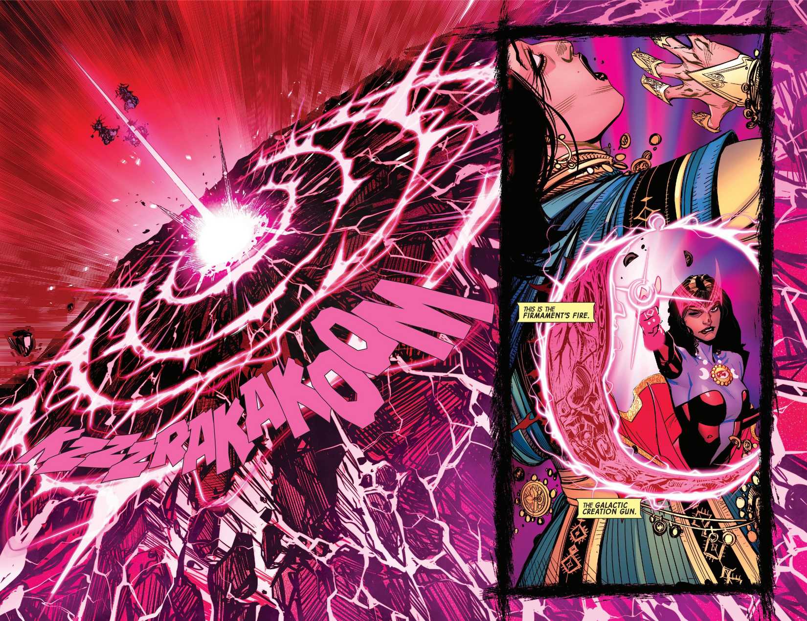 Scarlet Witch Shoots Oshtur With A Galaxy in Sorcerer Supreme #4