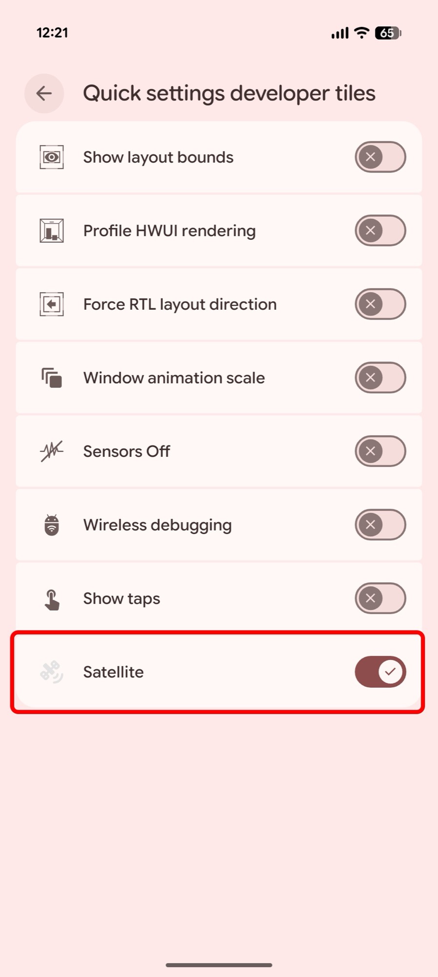 screenshot android 16 qpr3 quick settings developer options satellite