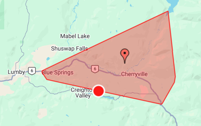Two outages in the Cherryville area were caused by trees down across BC Hydro wires.