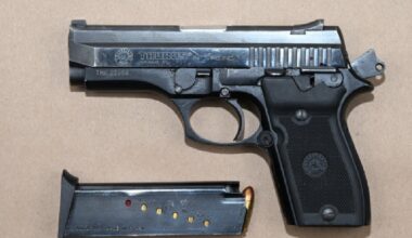 A silver Taurus semi-automatic handgun with a black grip is shown beside a detached magazine containing several rounds of ammunition, displayed as seized evidence.