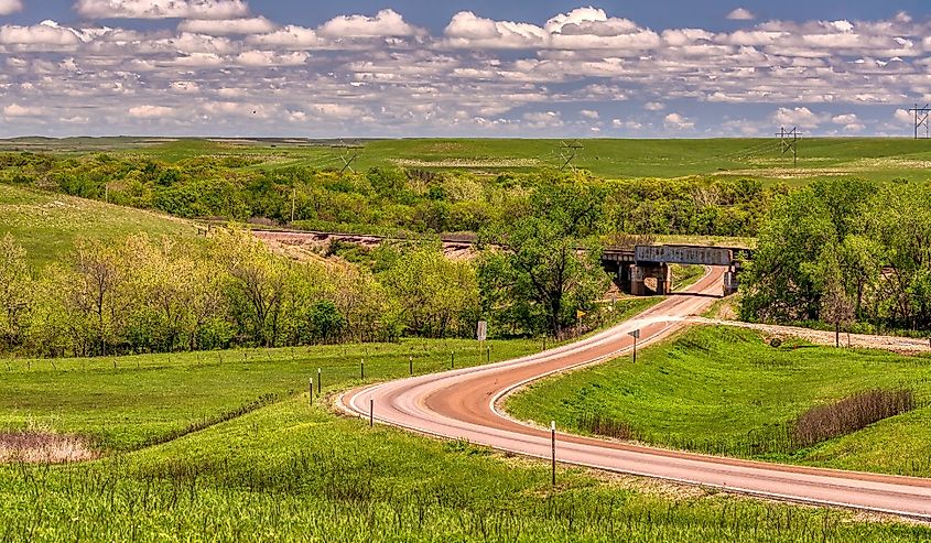 Green pasture land in the Flint Hills of Kansas.