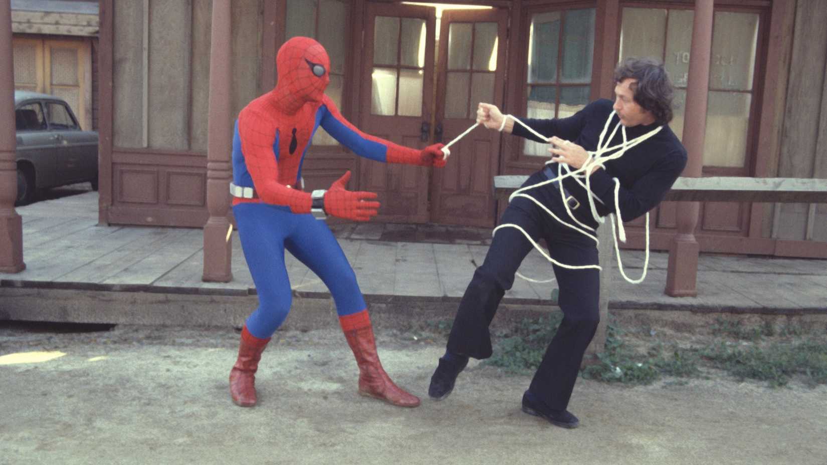 Spider-Man webs up a thug on the 1977 TV series.