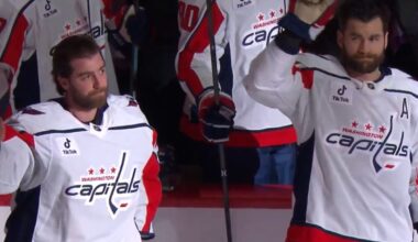 Tom Wilson and Logan Thompson honored during pregame ceremony held for Canadian Olympic medalists in Montreal
