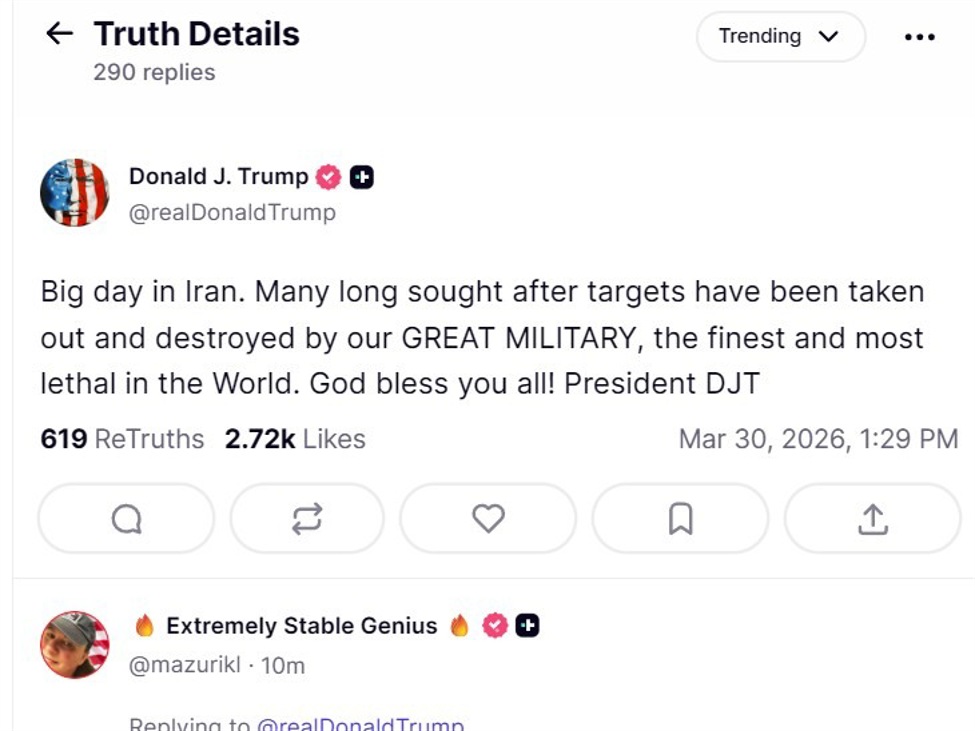 Trump touts destruction in Iran, Ackman looks forward to a whopping victory dividend