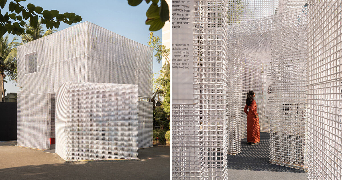 abin studio's 'unscripted pavilion' is an ethereal grid in mumbai