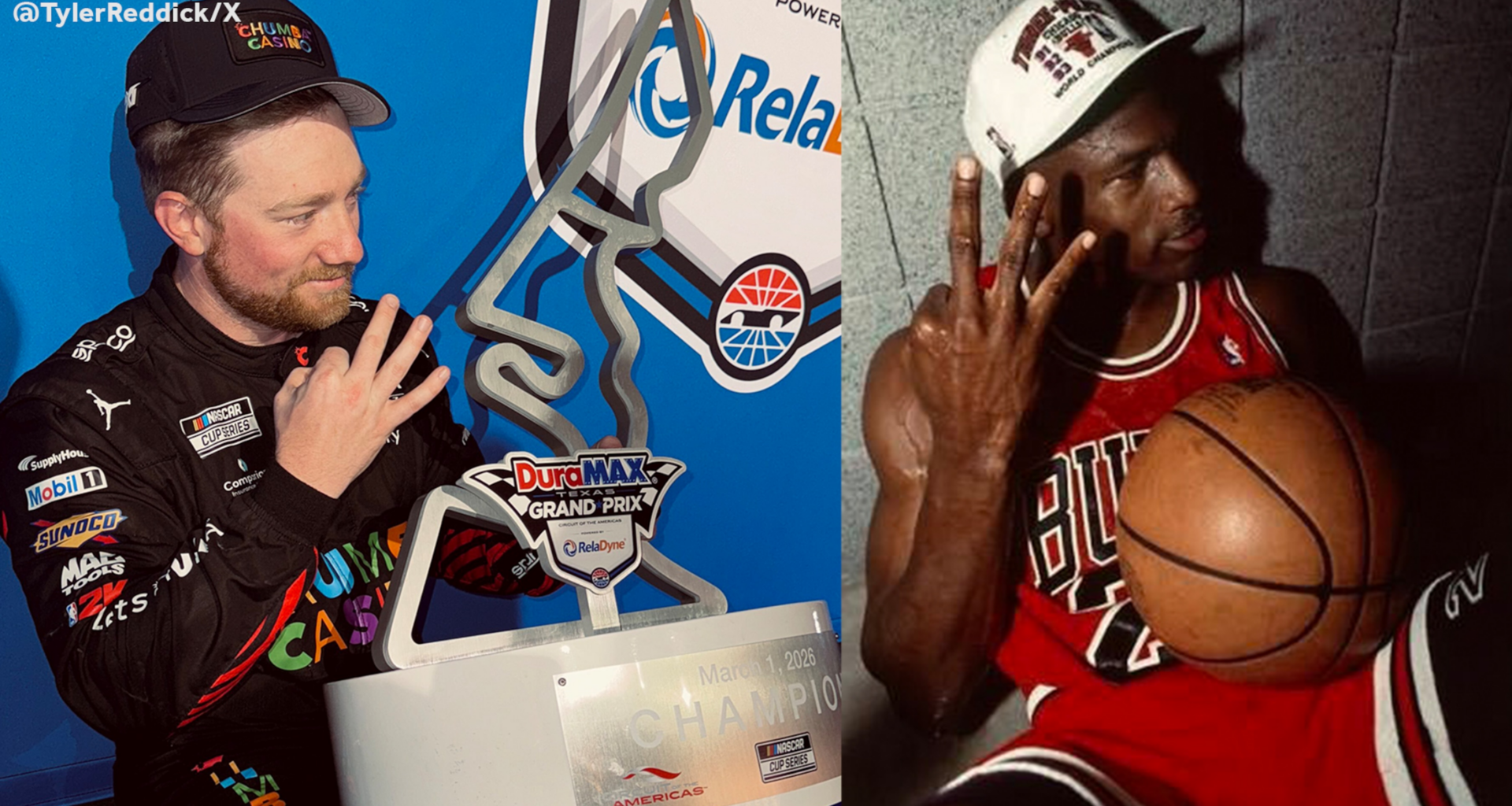 Michael Jordan Celebrates on Video as Reddick Makes History, NASCAR Star Recreates MJ 3-Peat Photo