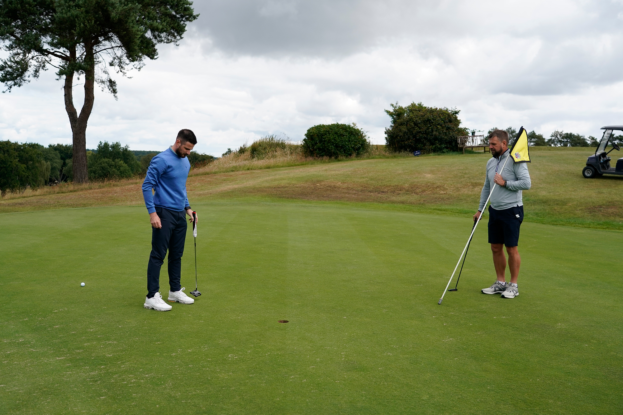 Baz Plummer using AimPoint to read a putt on the green at Sand Moor Golf Club
