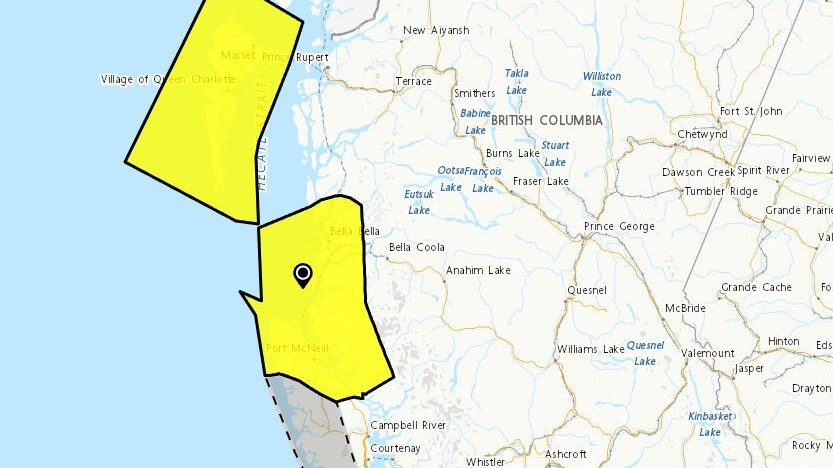 Strong wind warning for North Vancouver Island and coastal sections
