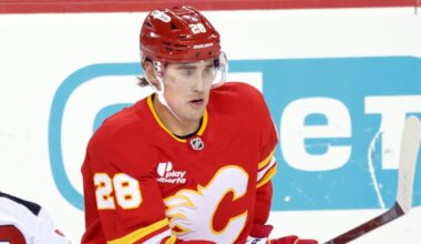 Flames' Zach Whitecloud exits early vs. Hurricanes