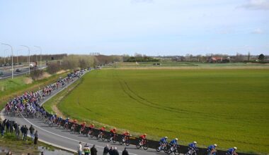 WEVELGEM, BELGIUM - MARCH 29: A general view of the peloton competing during the 88th In Flanders Fields - From Middelkerke to Wevelgem 2026 - Men&amp;amp;apos;s Elite a 240.8km one day race from Middelkerke to Wevelgem / #UCIWT / on March 29, 2026 in Wevelgem, Belgium. (Photo by Tim de Waele/Getty Images)
