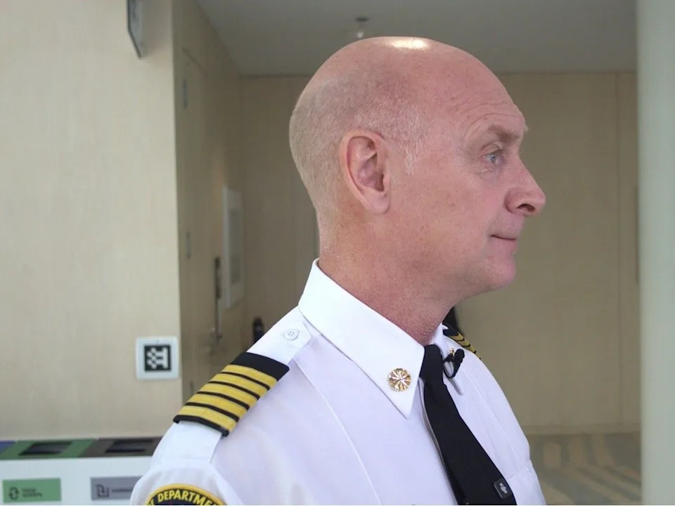  Edmonton Fire Chief David Lazenby answers question on Monday, April 20, 2026, after city councillors reviewed the city’s wildland-urban interface wildfire risk strategy, which advocates say is among the first of its kind employed by a major city in Canada. Eric Bowling/Postmedia