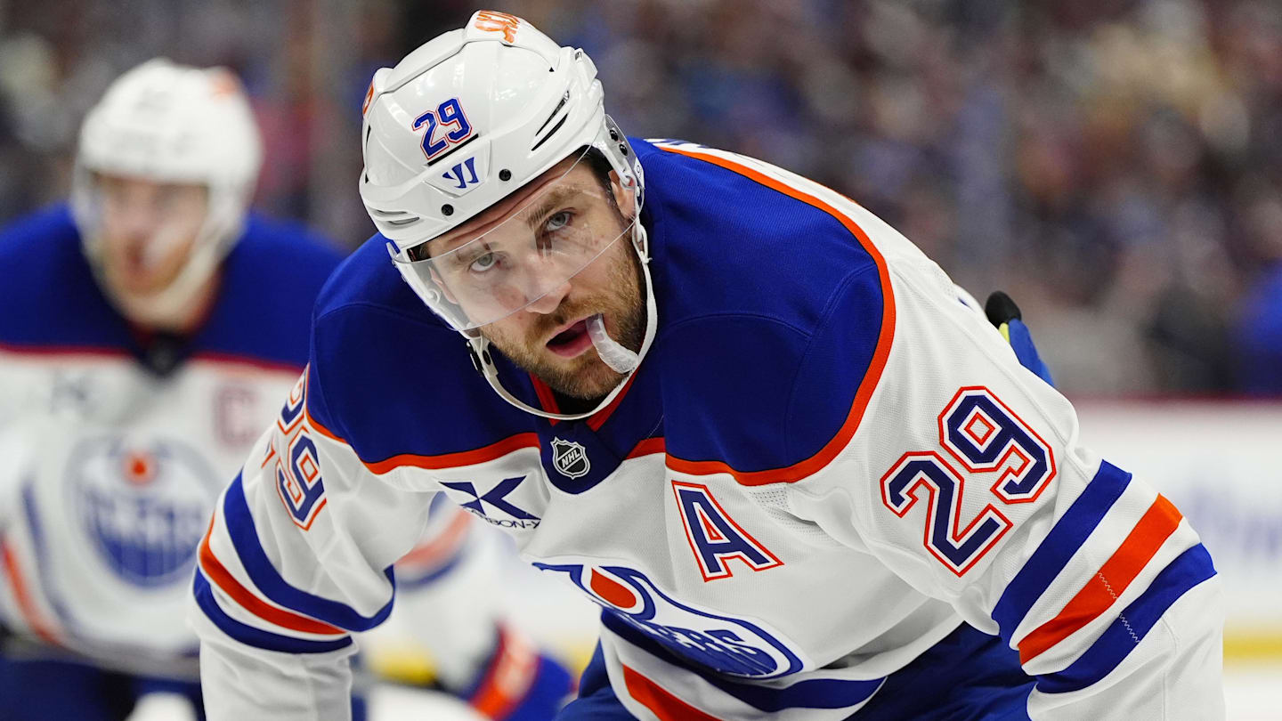 Mar 10, 2026; Denver, Colorado, USA; Edmonton Oilers center Leon Draisaitl (29) during the first period against the Colorado Avalanche at Ball Arena. Mandatory Credit: Ron Chenoy-Imagn Images