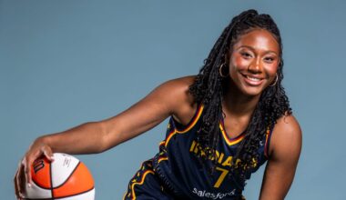 Indiana Fever forward Aliyah Boston (7) poses for a photo Wednesday, April 22, 2026, during media day at Gainbridge Fieldhouse in Indianapolis.