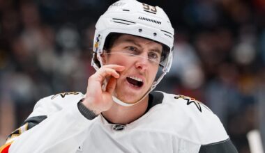 Apr 7, 2026; Vancouver, British Columbia, CAN; Vegas Golden Knights forward Mitch Marner (93) during a stop in play against the Vancouver Canucks in the third period at Rogers Arena. Mandatory Credit: Bob Frid-Imagn Images