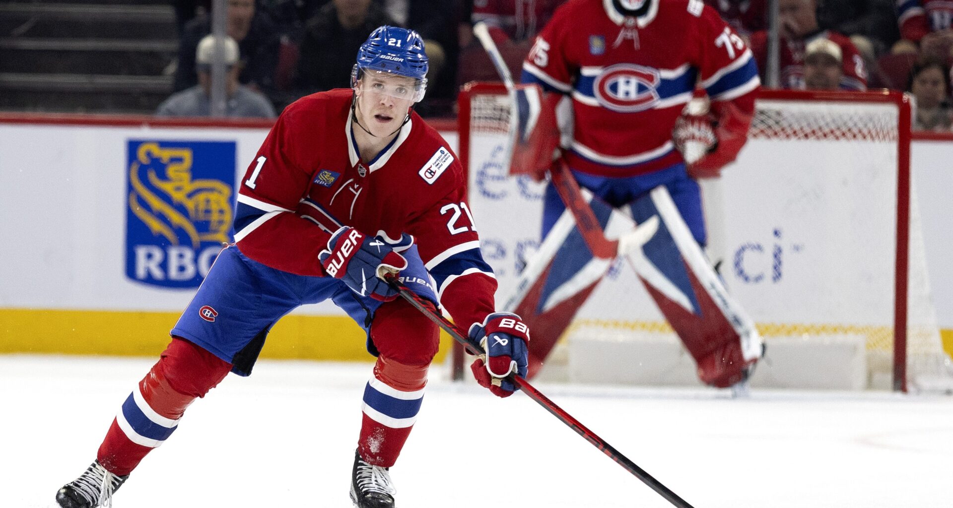 Canadiens defenceman Kaiden Guhle skates against the Boston Bruins in Montreal on March 17, 2026.