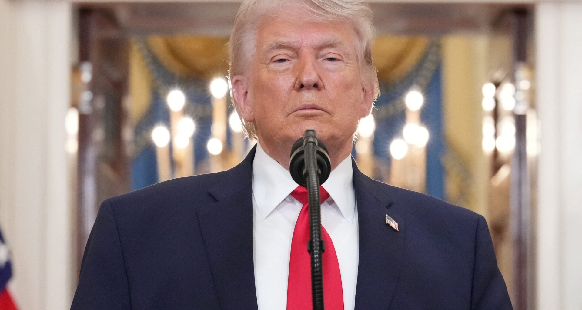 US President Donald Trump pauses as he finishes speaking during a televised address on the conflict in the Middle East