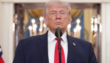 US President Donald Trump pauses as he finishes speaking during a televised address on the conflict in the Middle East