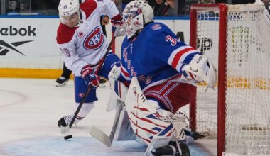 A rare miss by Canadiens winger Cole Caufield as Rangers