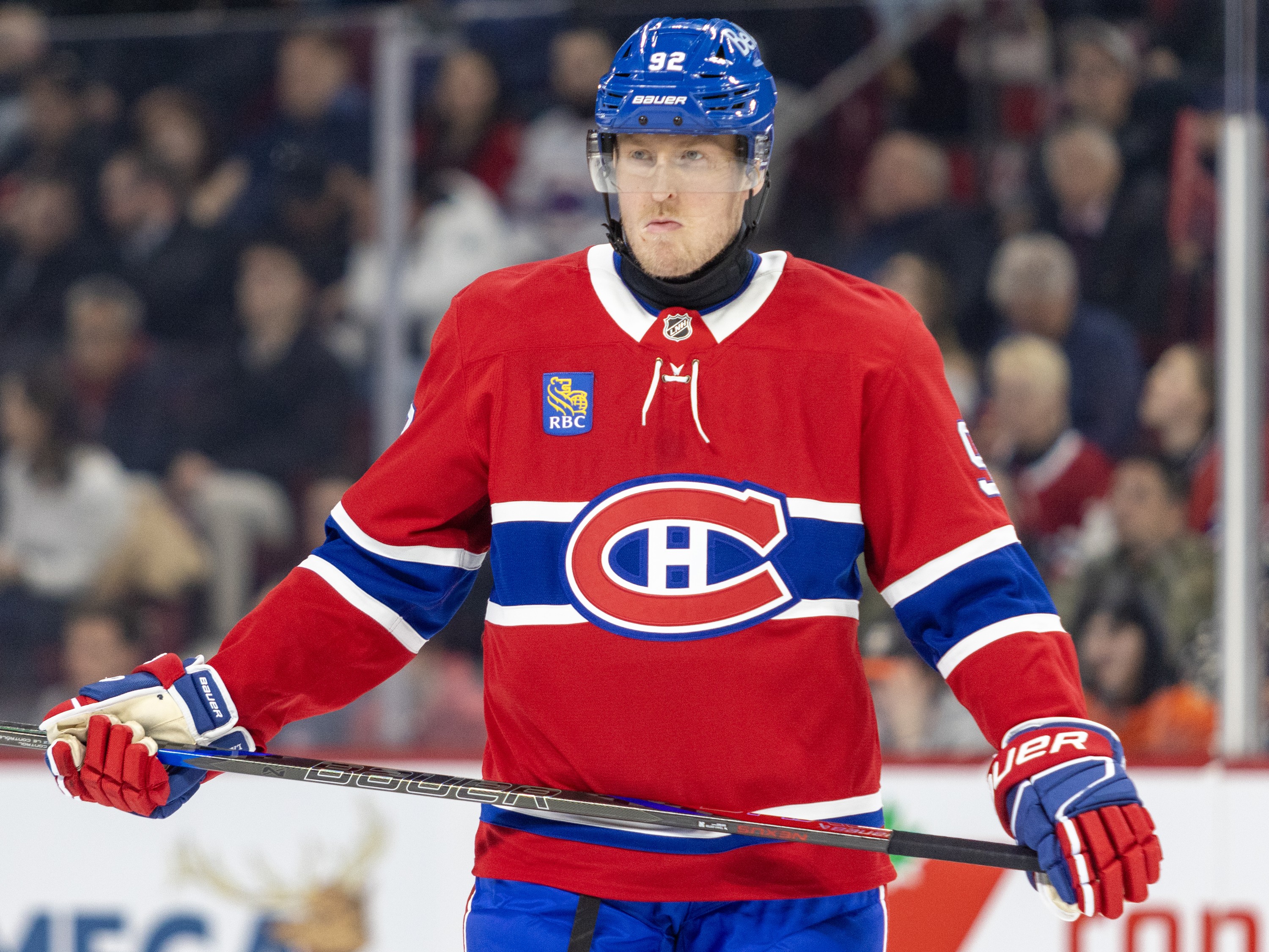 Canadiens winger Patrik Laine on the ice during first period of National Hockey League game against the Anaheim Ducks in Montreal on Dec. 9, 2024.