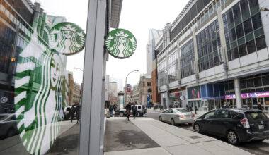 Starbucks logo in a window