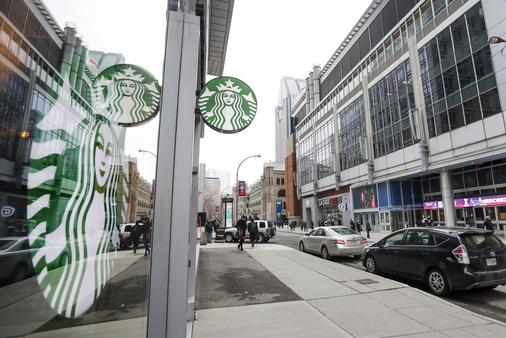 Starbucks logo in a window