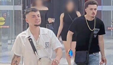 An image recorded by a camera at the Montreal Casino of Chad Pinel (left, wearing a white shirt) and Jayden Pinel (right, wearing a black shirt). The image was recorded hours before Conor Patrick O'Loughlin was killed. The Pinel bothers are charged with second degree murder.