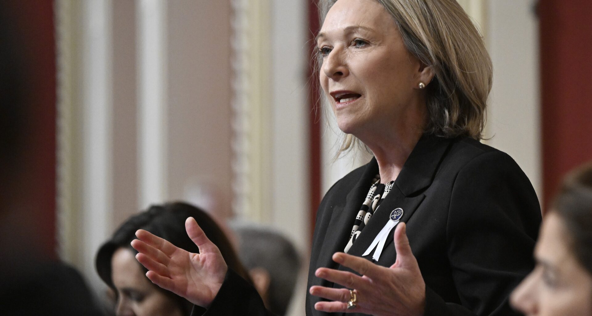 Quebec Health Minister Sonia Belanger responds to the Opposition during question period at National Assembly.