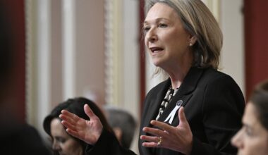 Quebec Health Minister Sonia Belanger responds to the Opposition during question period at National Assembly.