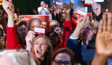 Liberal supporters celebrate Tatiana Auguste