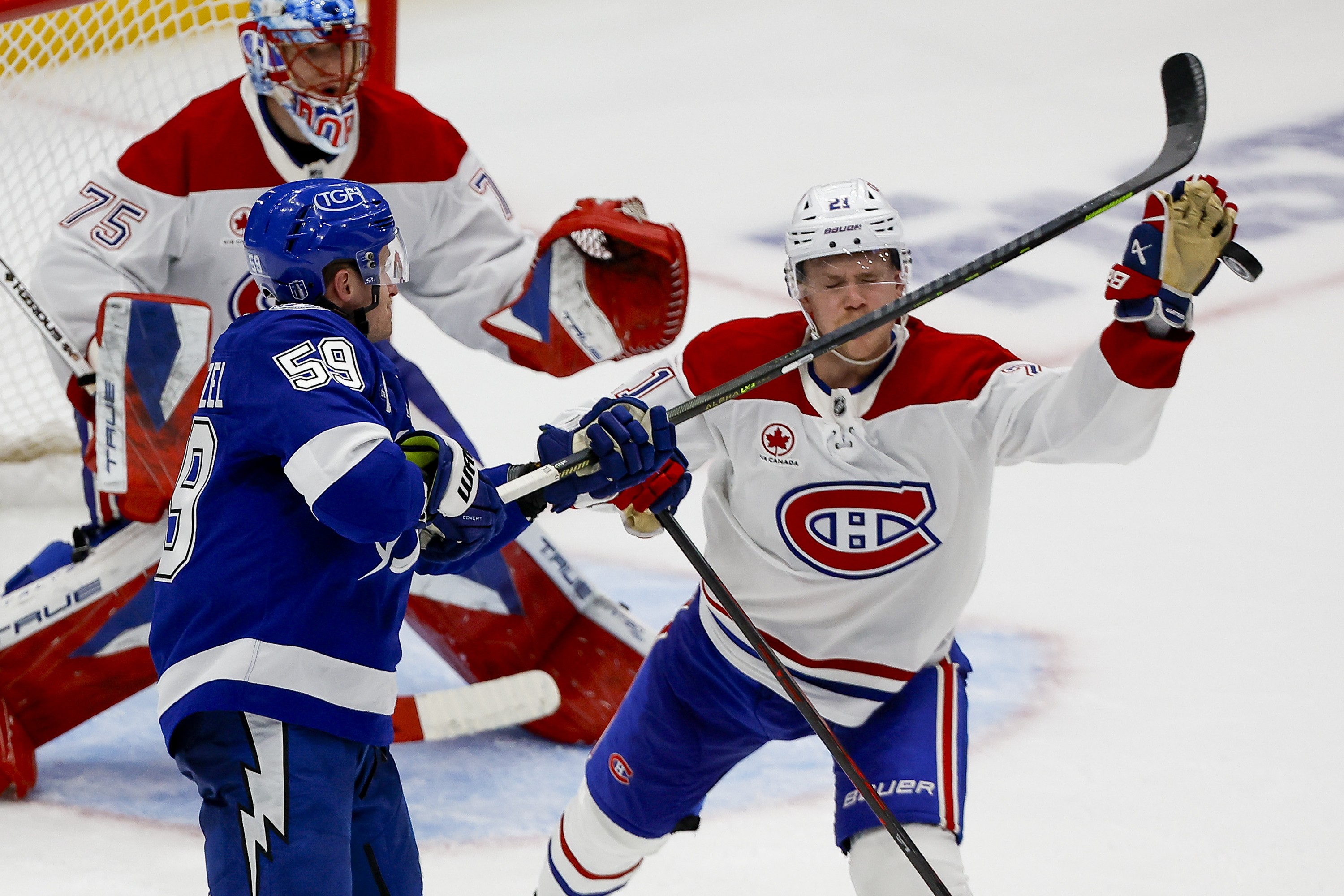 Habs player getting hit in the face with stick during game