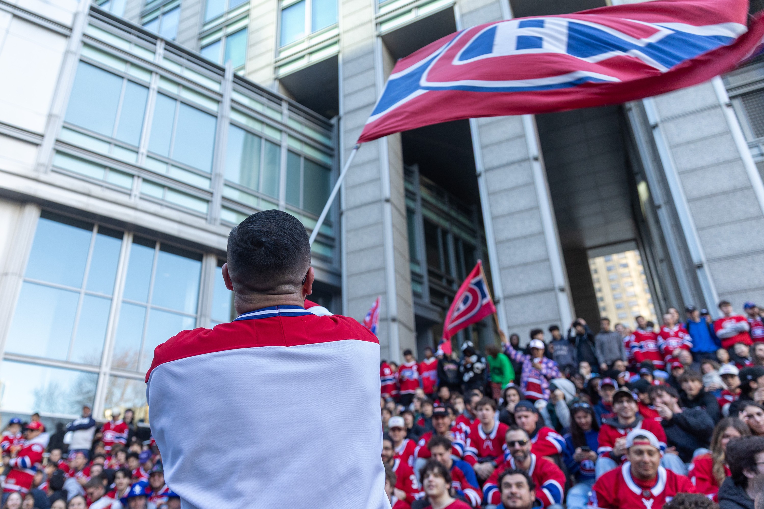 man waves hab flag