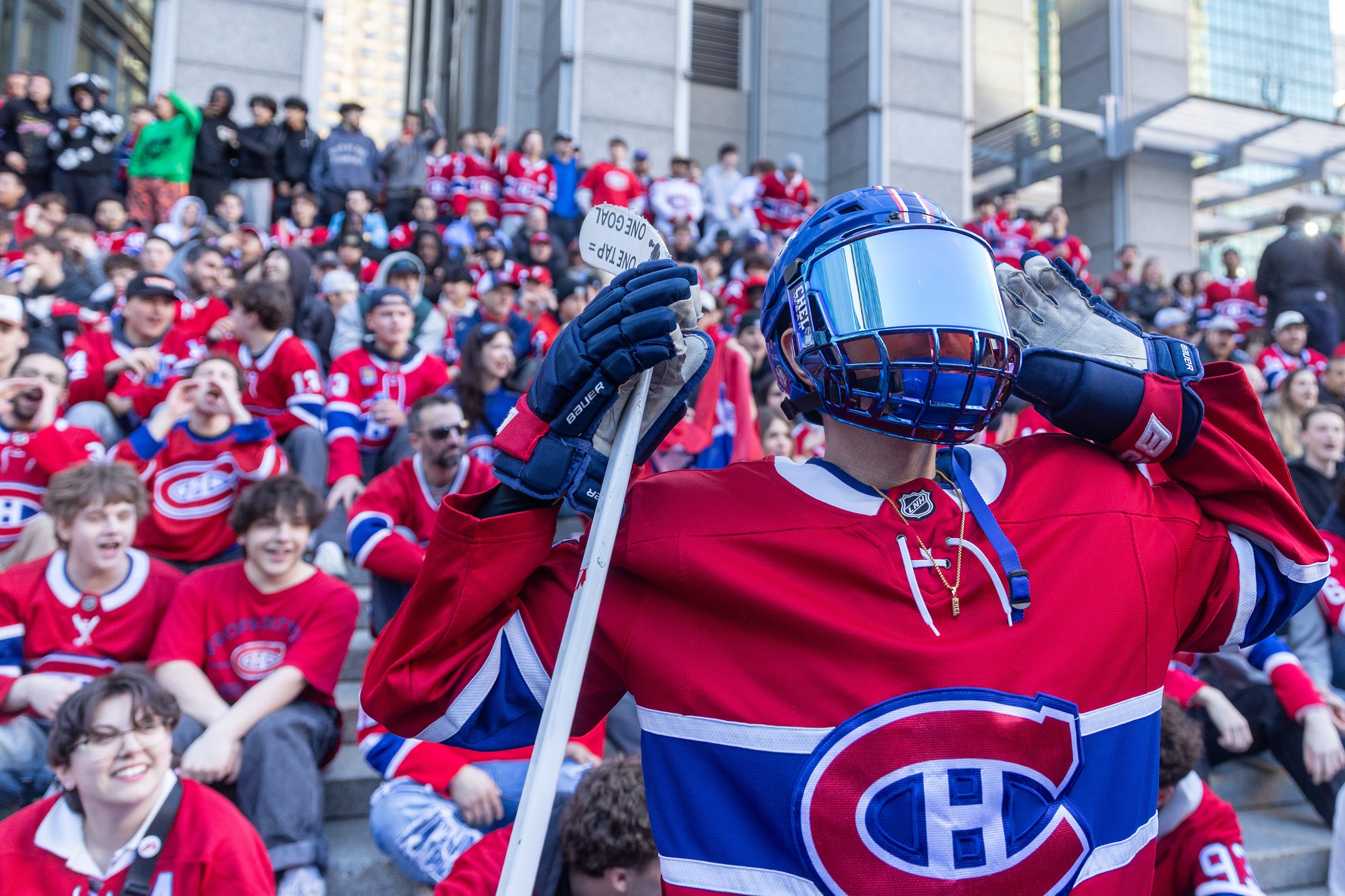 Fans in habs jerseys outside