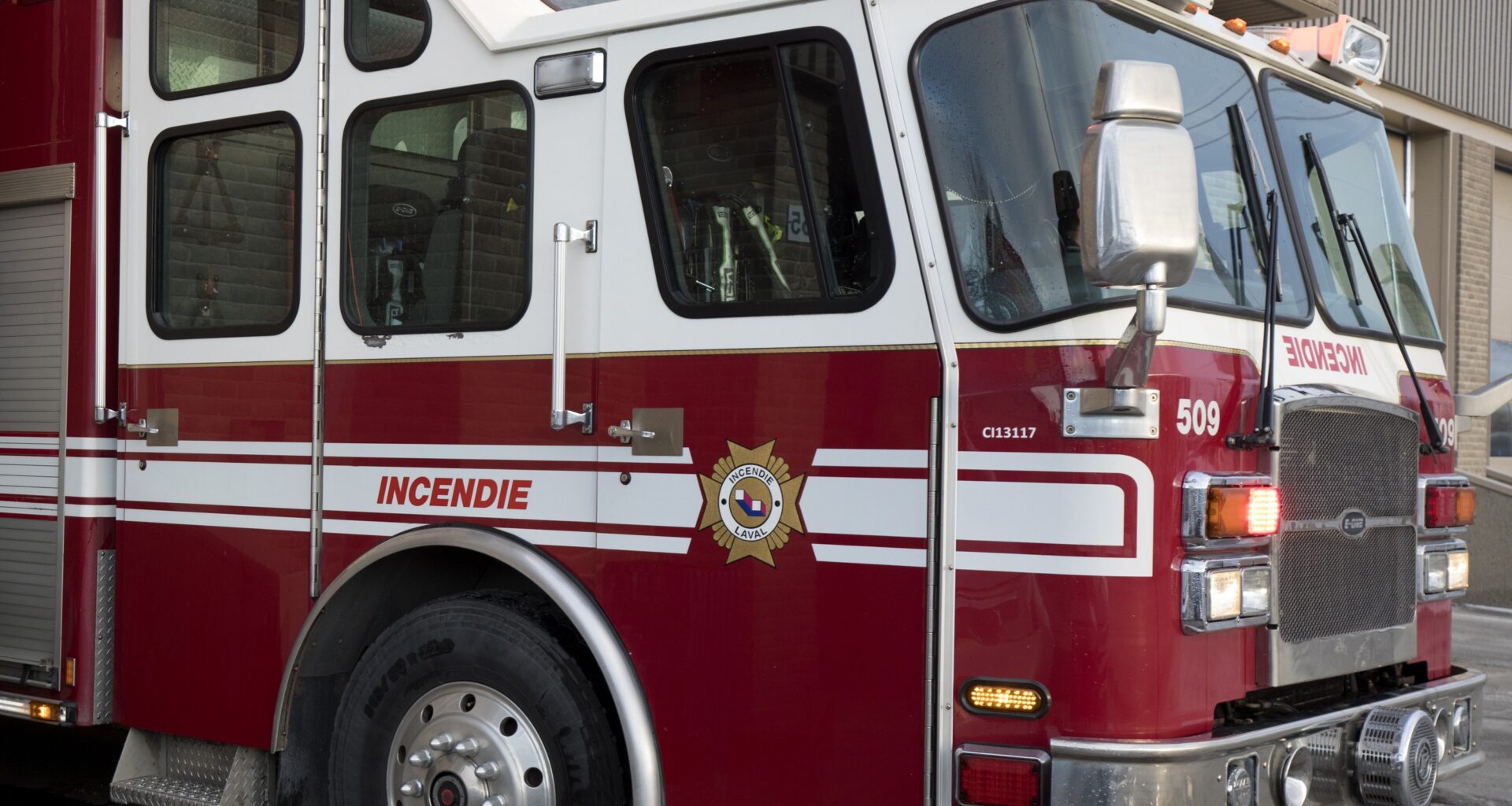 The side of a Laval fire truck.