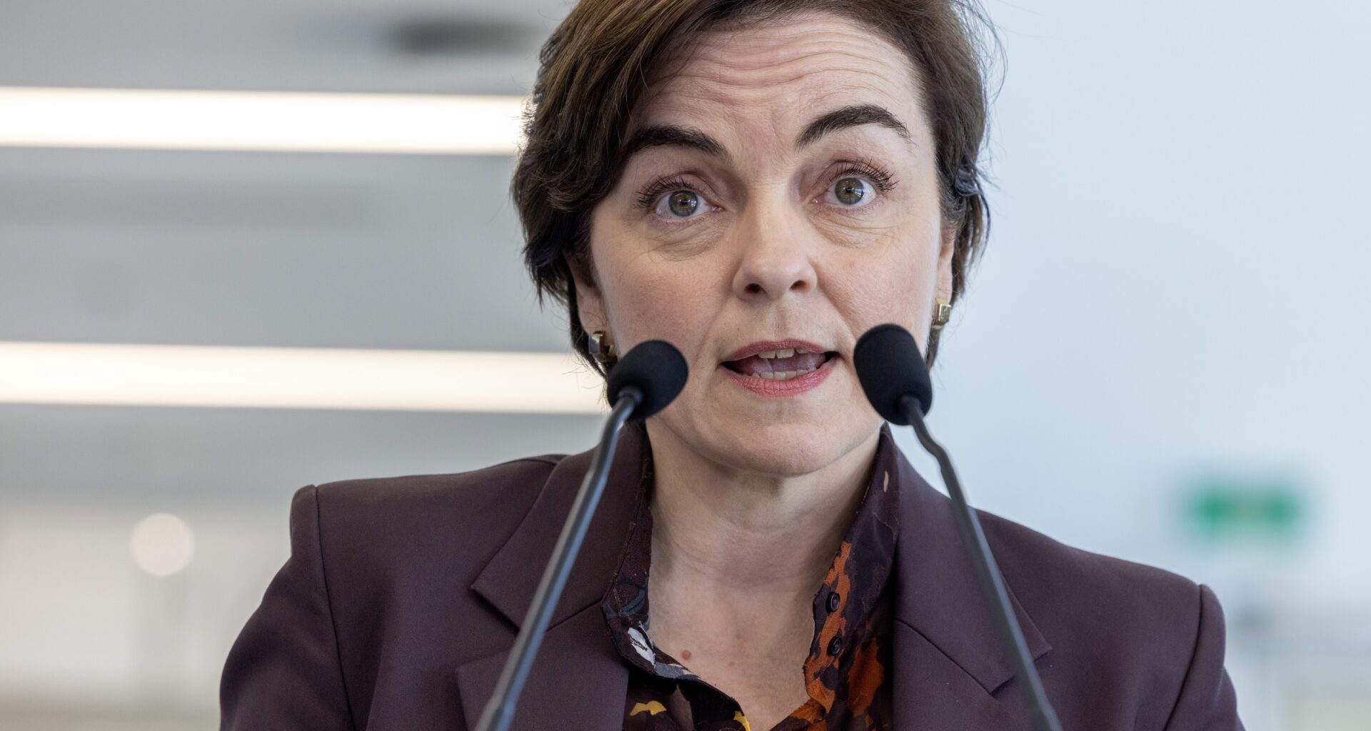 Woman at microphone