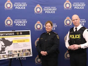 Greater Sudbury Police Chief Sara Cunningham and OPP Acting Detective Superintendent Andy Bradford held a joint news conference at Greater Sudbury Police headquarters in Sudbury, Ont. on Tuesday June 17, 2025. John Lappa/Sudbury Star/Postmedia Network