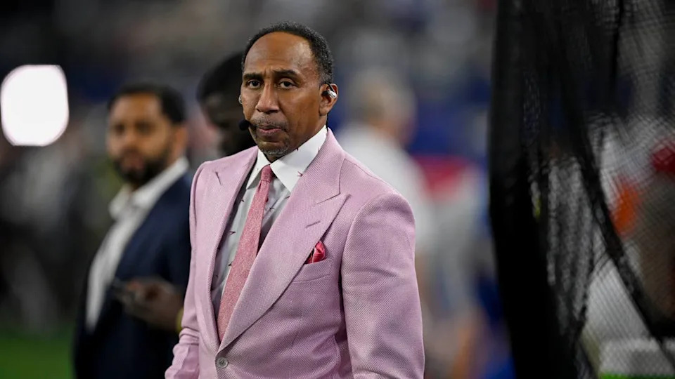 Nov 3, 2025; Arlington, Texas, USA; ESPN commentator Stephen A. Smith looks on before the game between the Dallas Cowboys and the Arizona Cardinals at AT&T Stadium. Mandatory Credit: Jerome Miron-Imagn Images© Jerome Miron-Imagn Images.