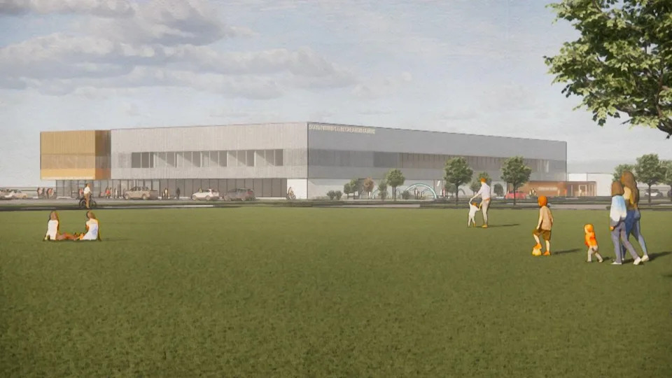 An artist's rendering shows the planned South Winnipeg Recreation Campus. The cost of building the campus is now estimated at $94 million, $23 million more than what the city had budgeted in 2019.