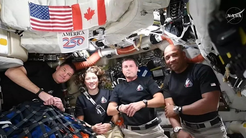 The Artemis II mission crew in the Orion spacecraft