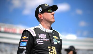 A generic image of NASCAR driver Kyle Busch looking into the distance