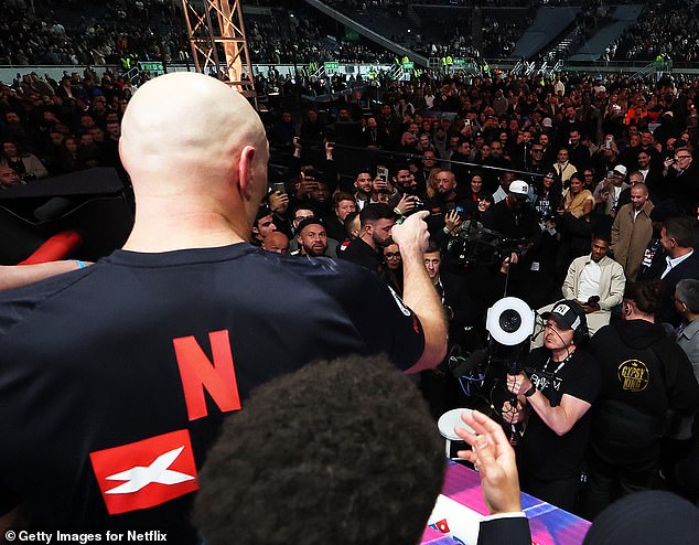 Joshua was the only man sat down as Fury unleashed on him from the ring