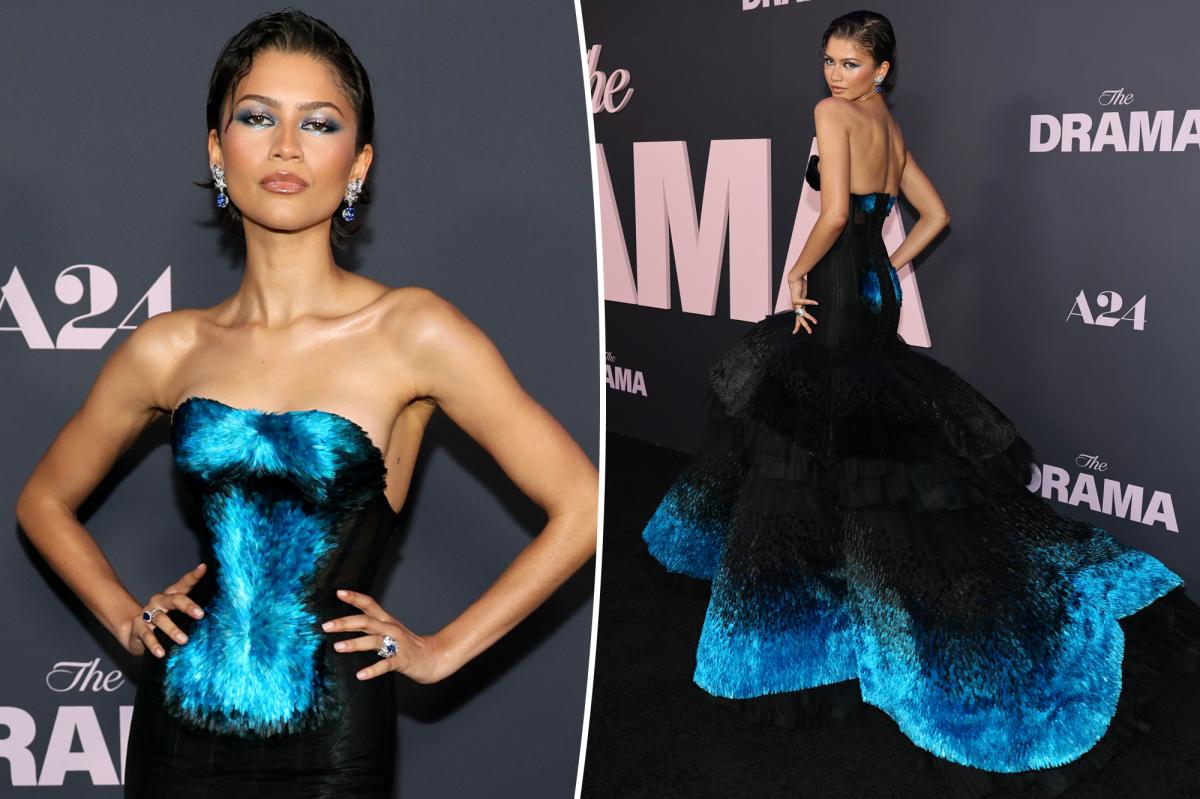 Zendaya's 'The Drama' NYC premiere gown is covered in 27 shades of 'something blue'