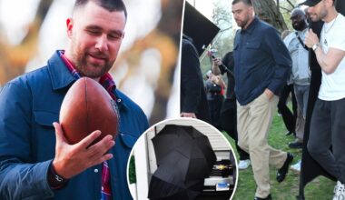 Travis Kelce spotted shooting his first Tommy Hilfiger campaign — with a visit from Taylor Swift