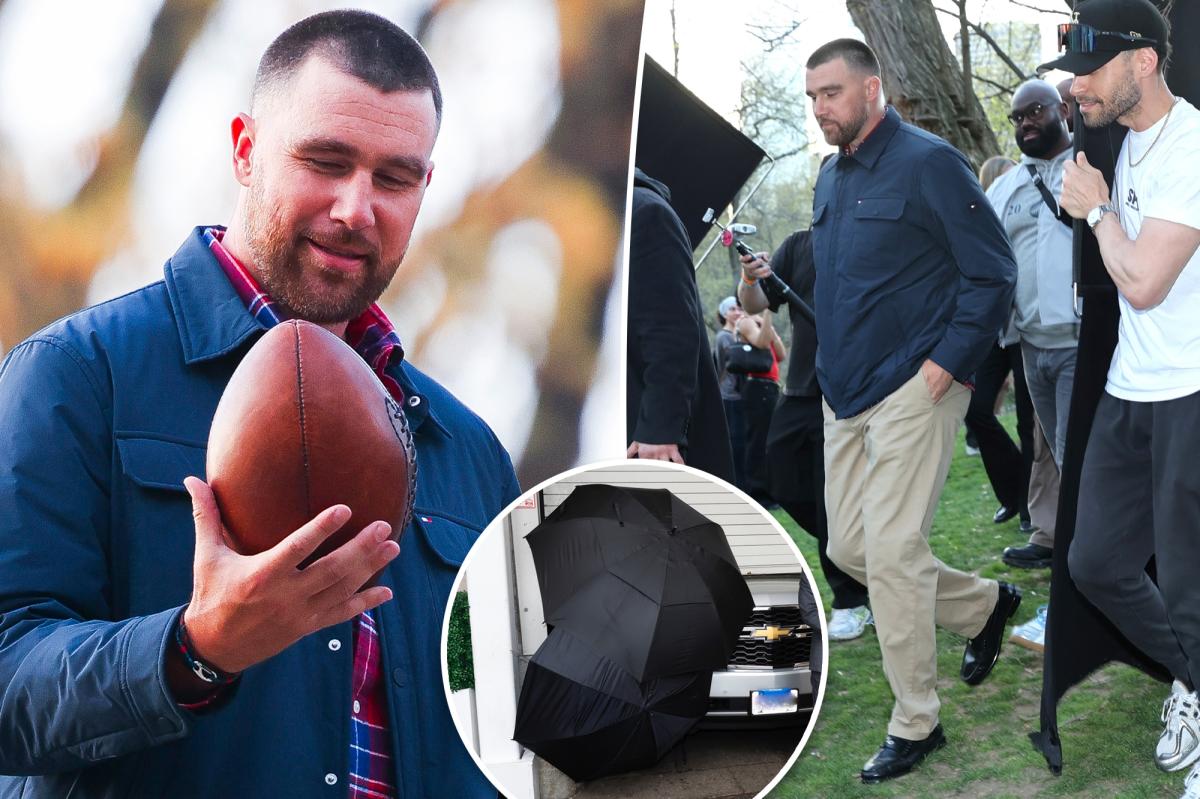 Travis Kelce spotted shooting his first Tommy Hilfiger campaign — with a visit from Taylor Swift