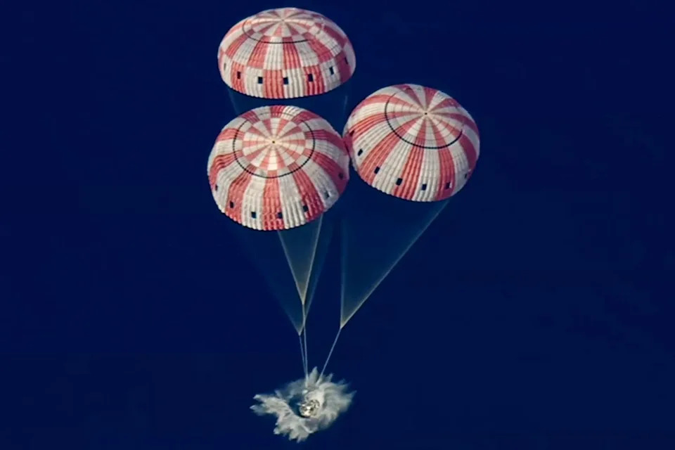 Artemis II and its crew splashing down off the coast of San Diego, California on Friday, April 10Credit: NASA