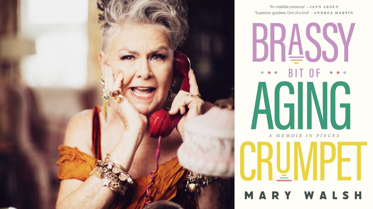 A composite image: on the left, a woman speaking into a telephone. On the right, a book cover