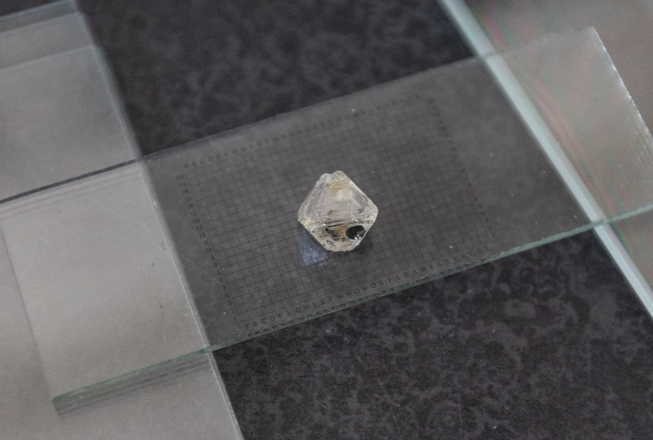 A diamond with an inclusion pictured at the University of Alberta in Edmonton