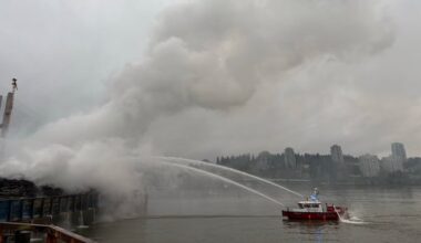 Air quality monitored after barge fire in Surrey emits significant smoke