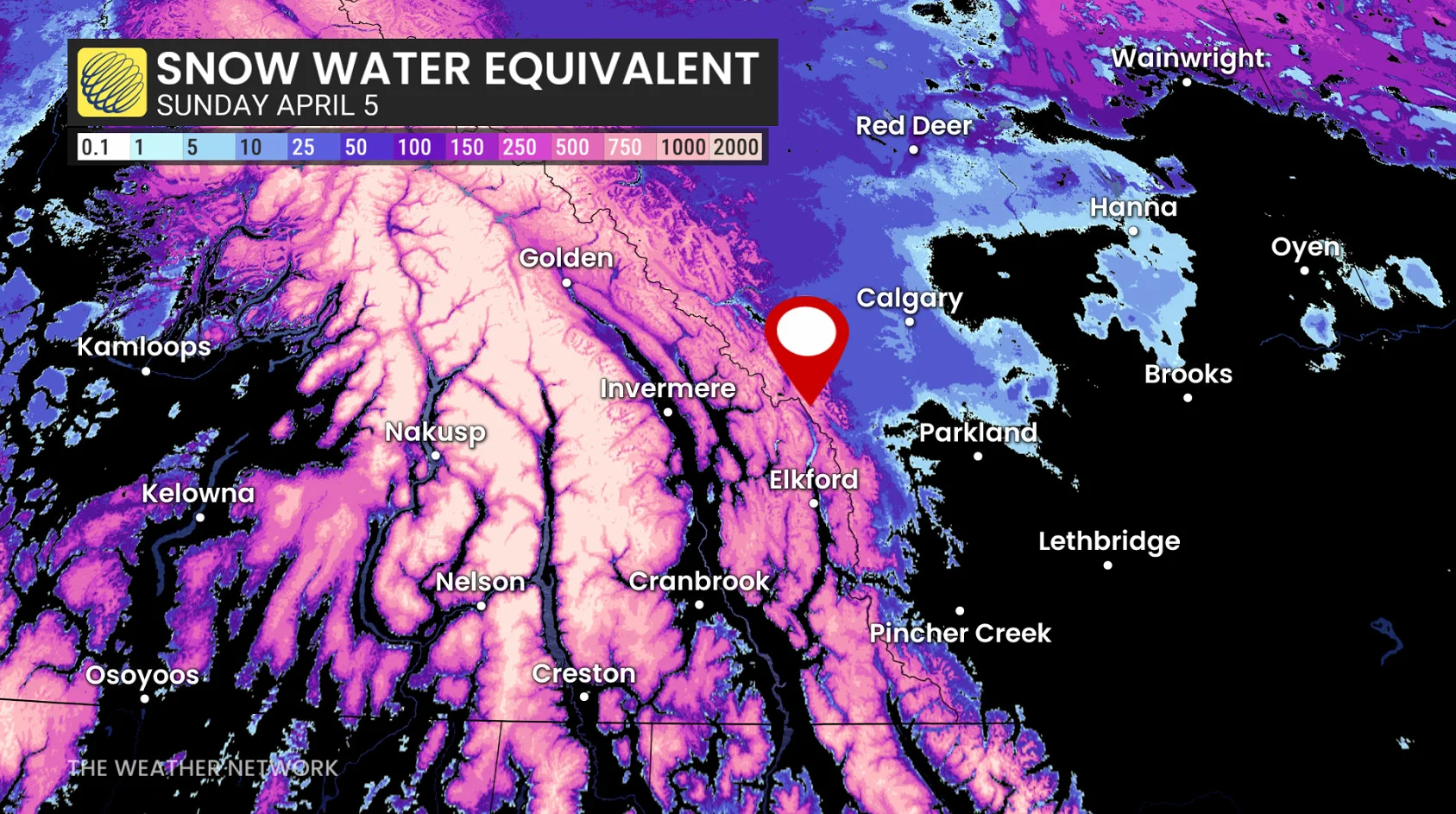 Snow-water equivalent April 5