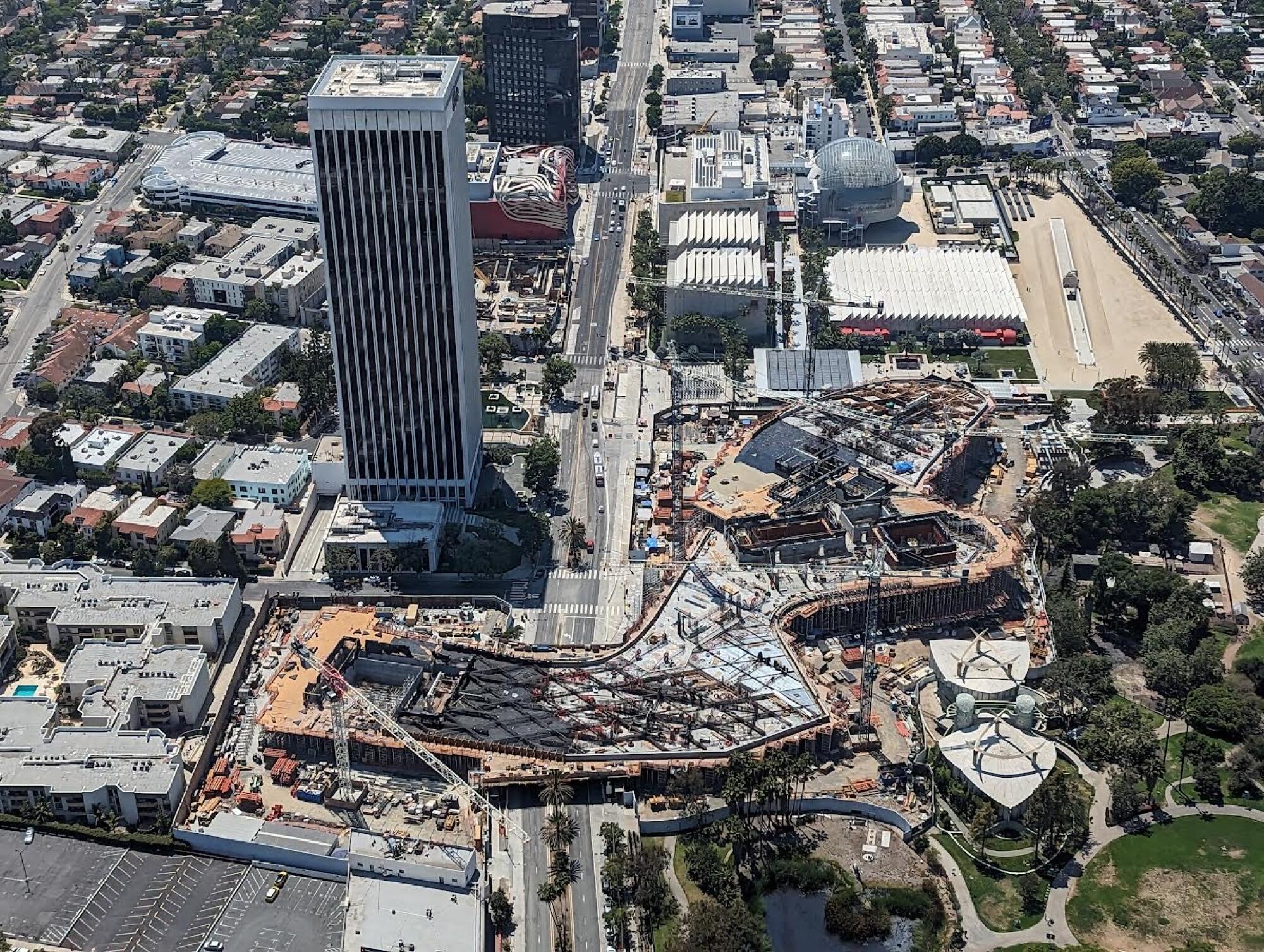An aerial view of construction in progress.