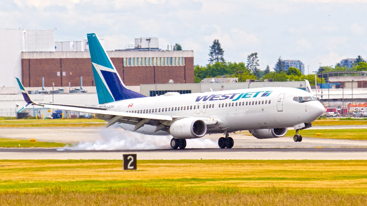 An airplane landing.